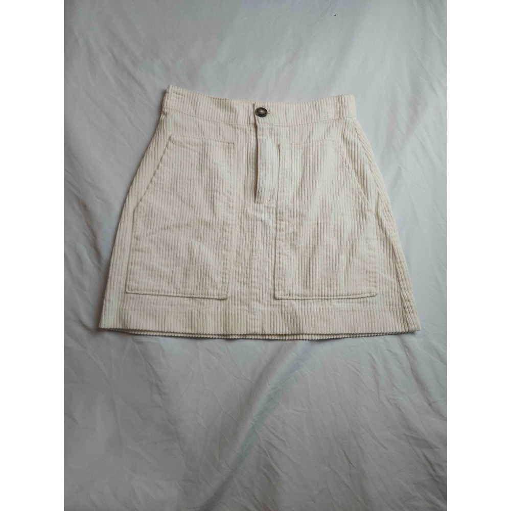 HM Skirt Womens 4 White Corduroy Ribbed High Waisted Mini Pocket Casual Utility